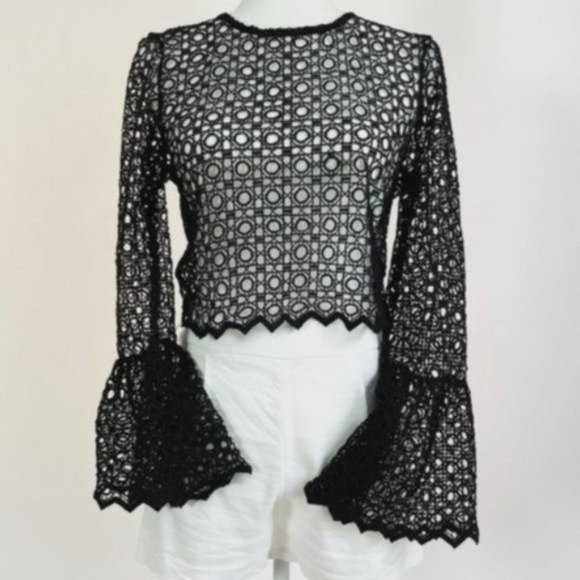 Seek the Label Black Lace Bell Sleeve Crop Top - Picture 1 of 8